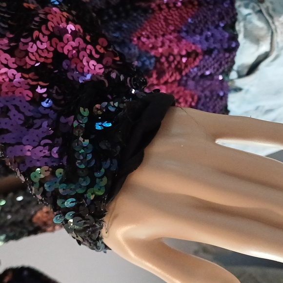 Coppola Shop vintage 70's sequin zig zag open cardigan jacket S M union made - Picture 14 of 16